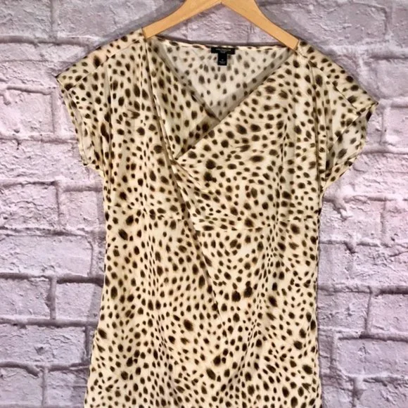 Ann Taylor silk leopard spot drape neck blouse 5 for $25 - Picture 2 of 5